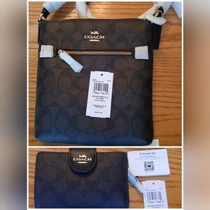 Coach NWT's Dark Brown Signature Crossbody Bag WITH WALLET!!